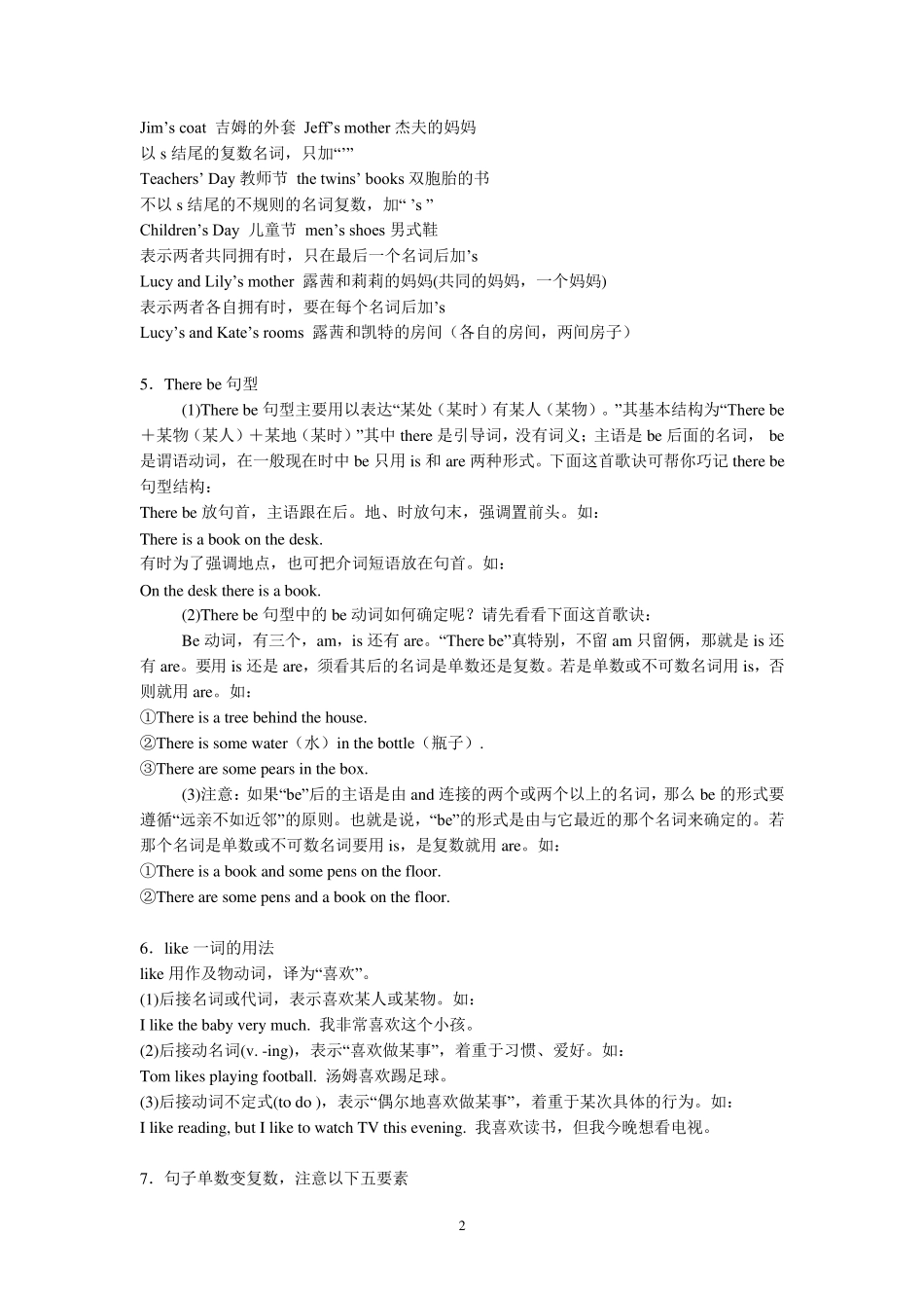 新目标人教版英语七年级上下册重点语法总结_第2页