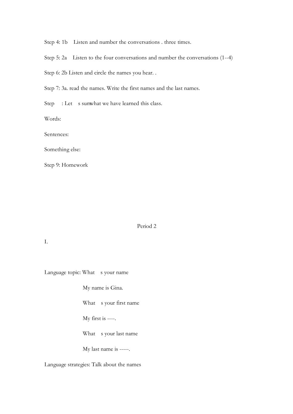 新目标初一上册教案Unit1MynameisGina._第3页