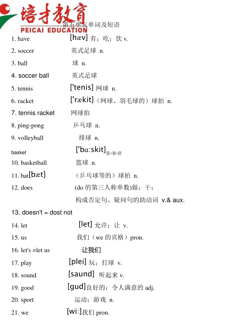 新目标初一英语上册第五单元单词和练习_第1页