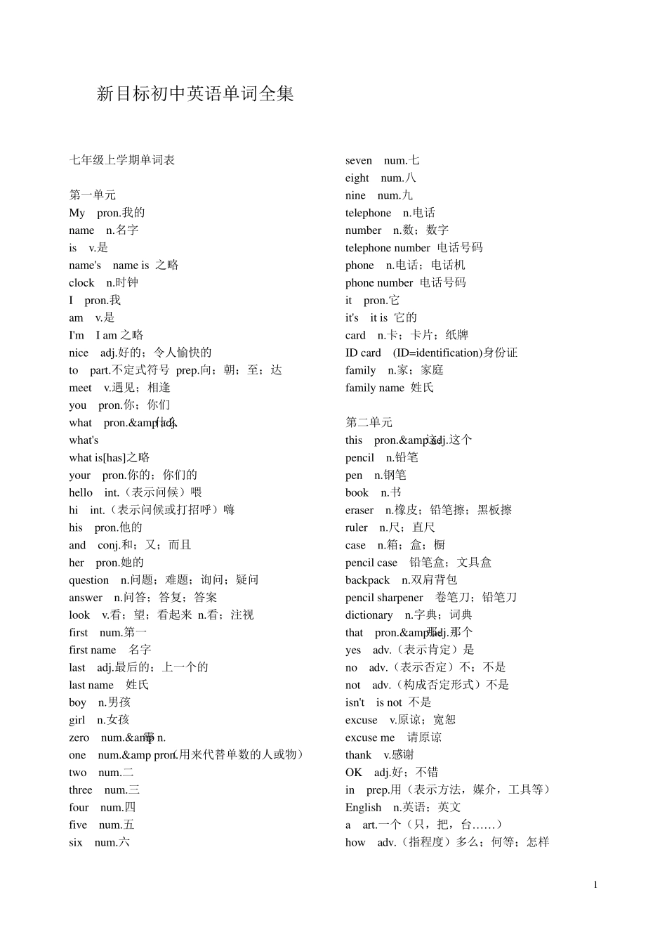 新目标初中英语单词全集_第1页