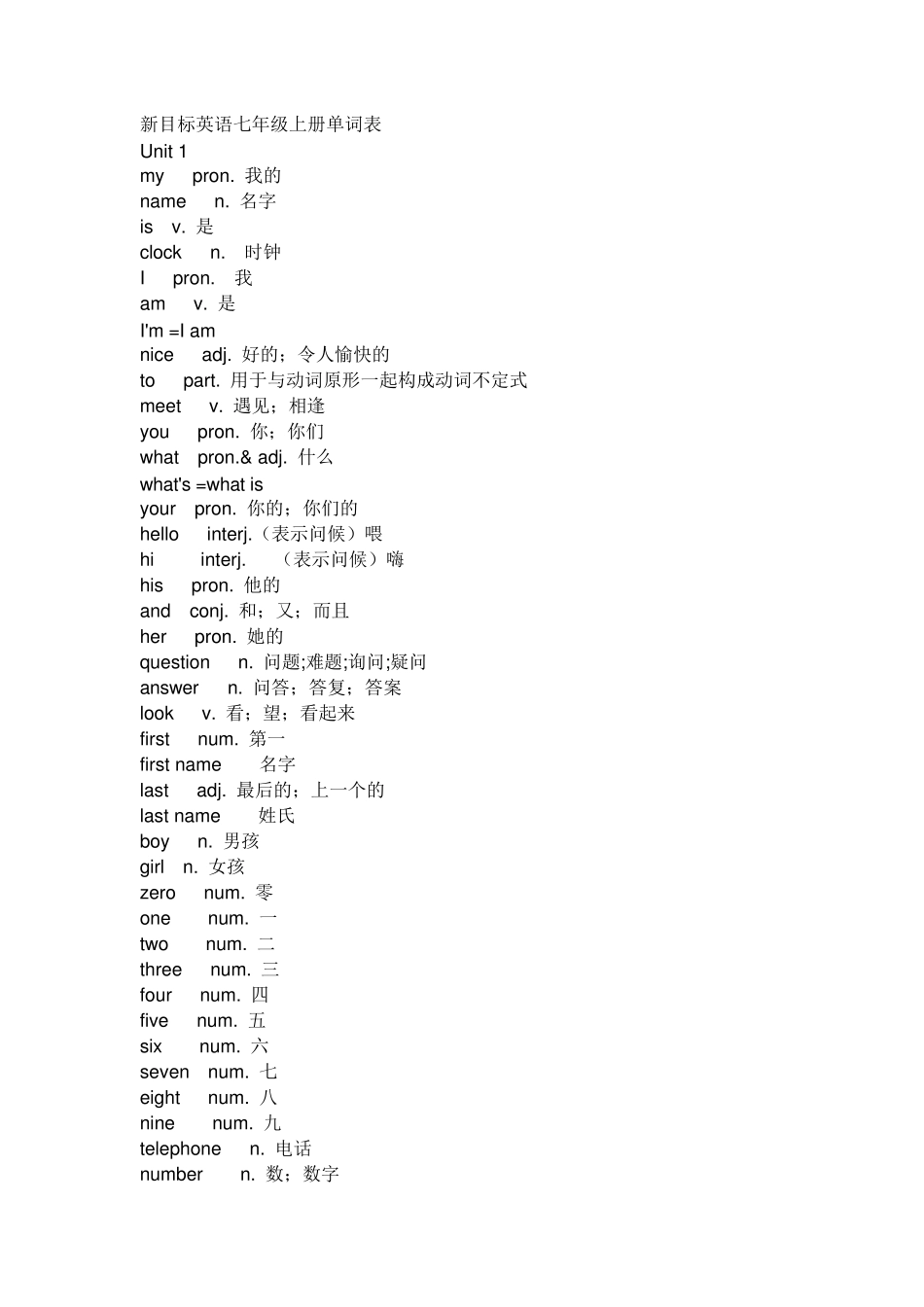新目标英语七年级上册单词表_第1页