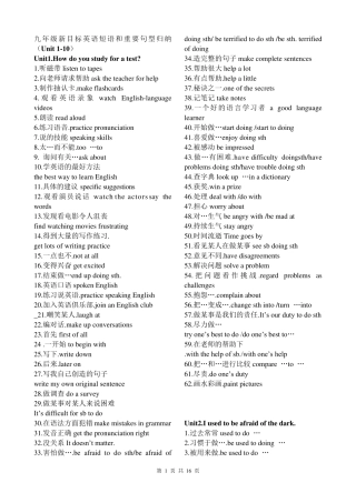 新目标英语九年级110单元短语及重点句型归纳