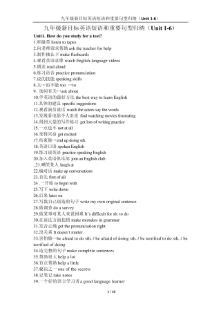 新目标英语九年级Unit1Unit6重要短语句型归纳