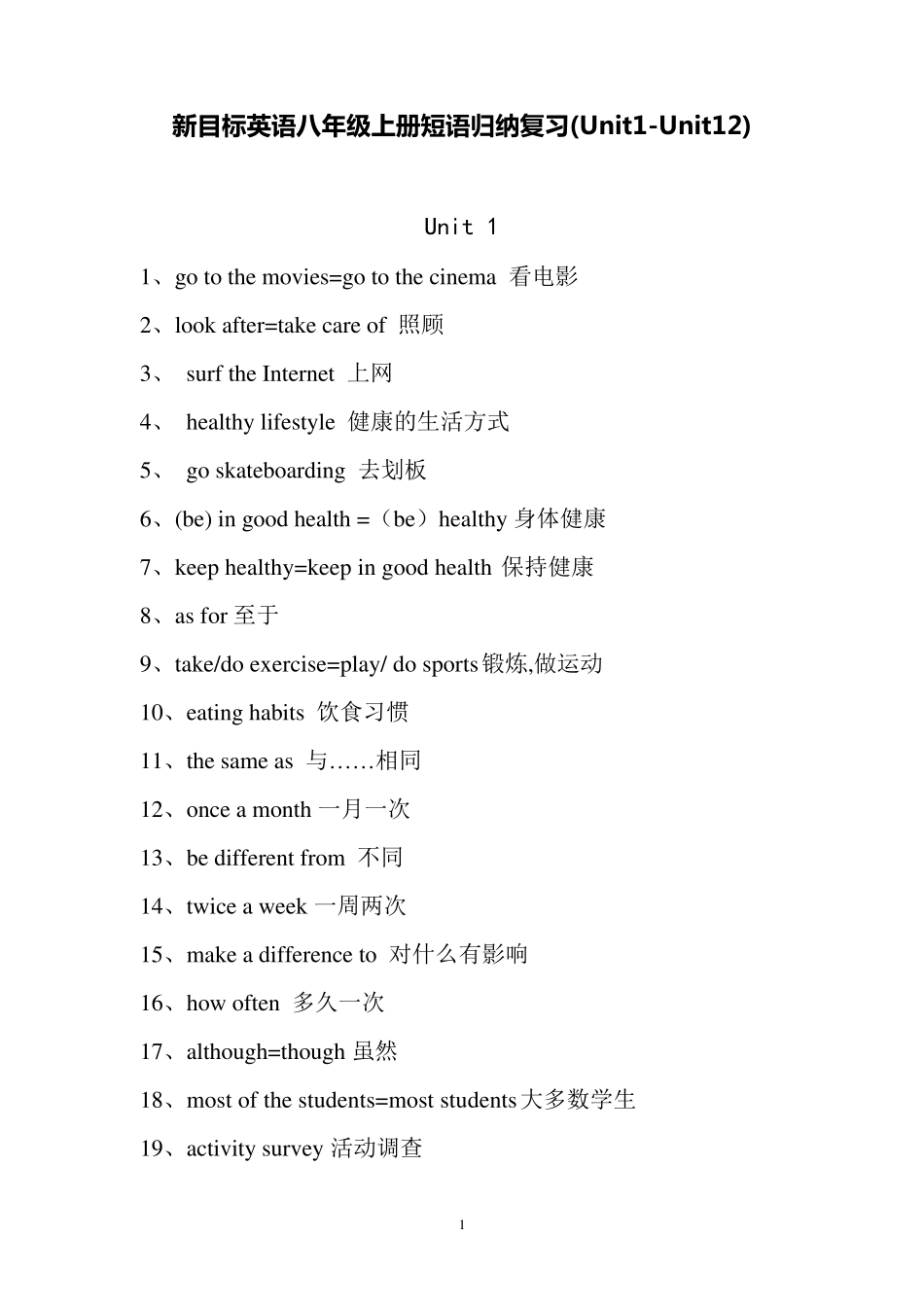 新目标英语八年级上册短语_第1页