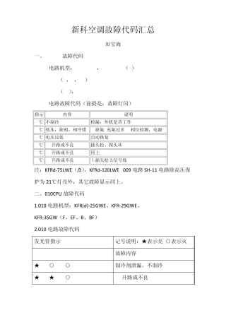 新科空调故障代码汇总