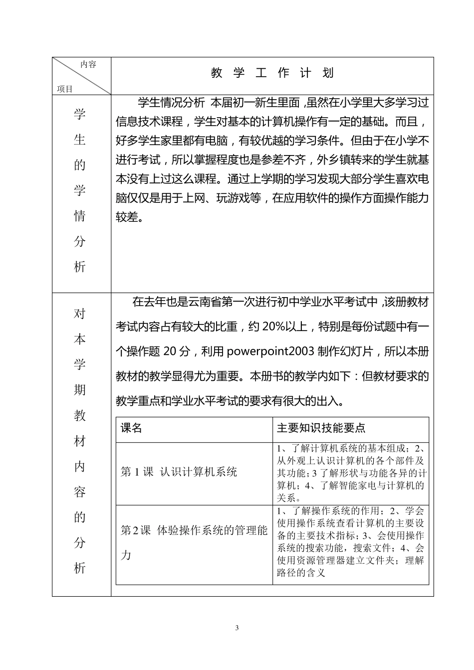 新纲要云南省实验教材信息技术第10册教学计划_第3页