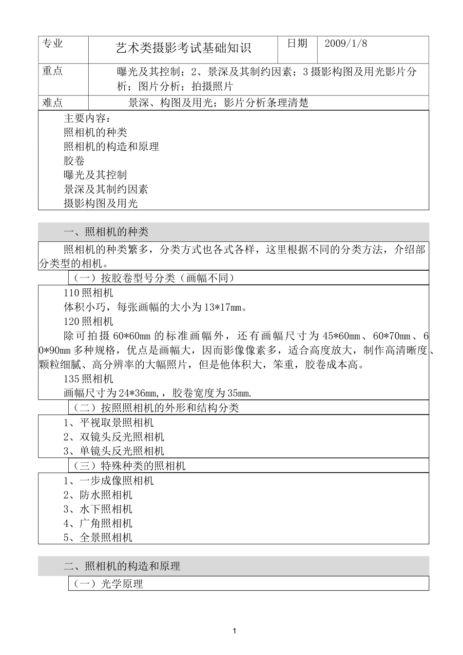 (完整版)艺考摄影知识_第1页