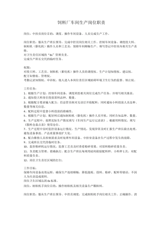 饲料厂车间生产岗位职责