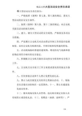 大型活动安全责任承诺书