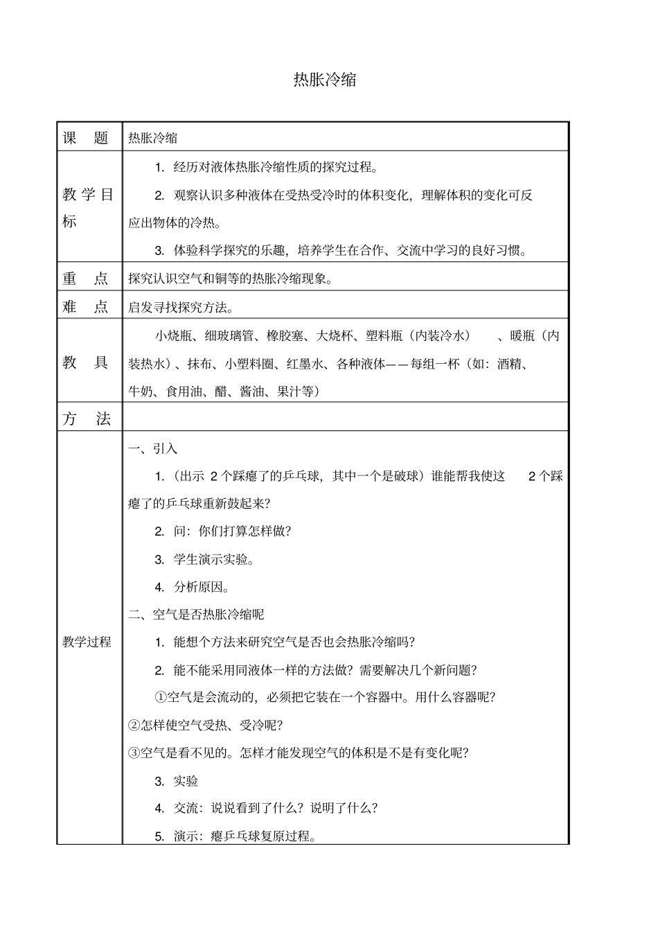 教科版三年级下册科学热胀冷缩教学设计_第1页