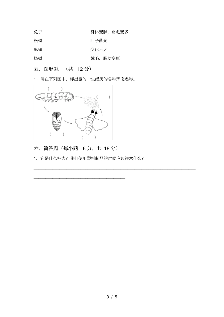 教科版三年级科学上册期中试卷及答案【一套】_第3页