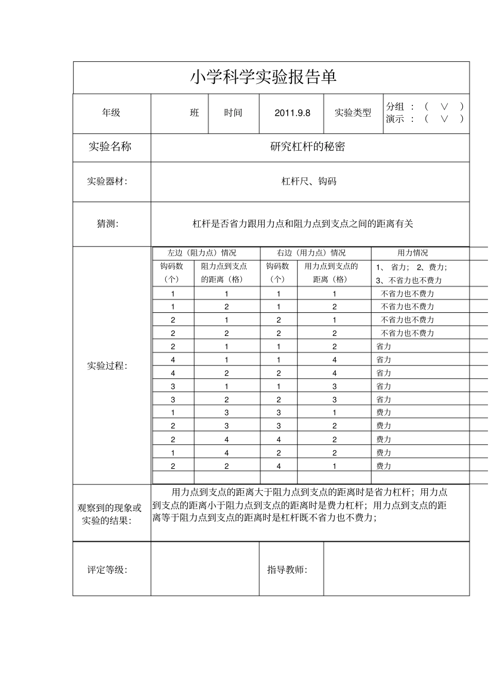 教科版六年级上册科学试验报告_第2页