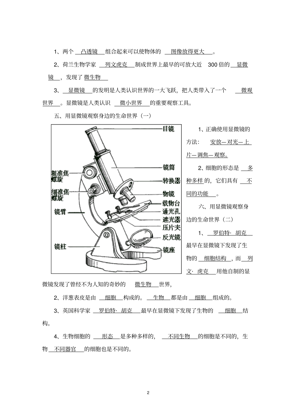 教科版六年级下册科学复习资料汇总_第2页