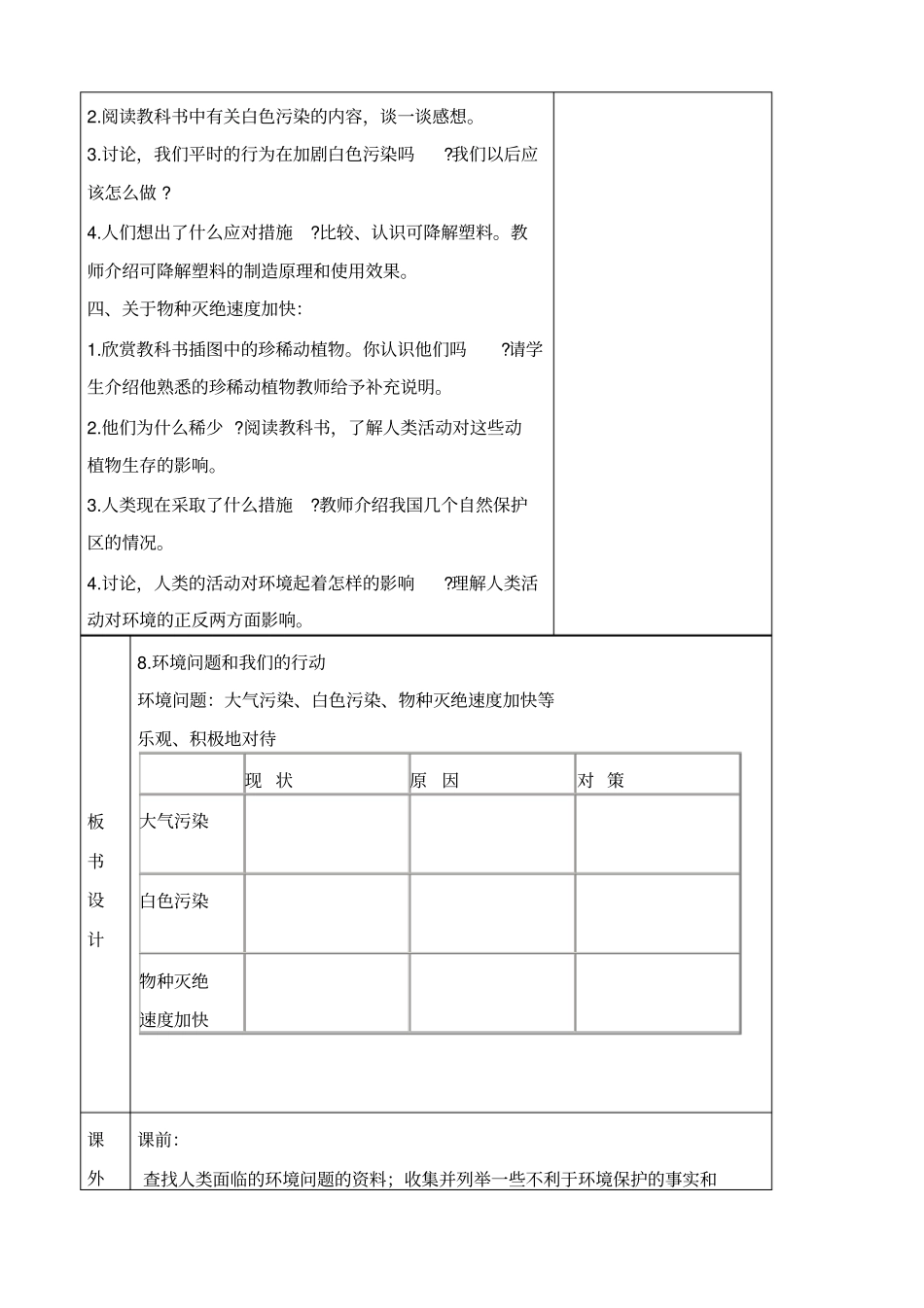 教科版六年级下册科学环境问题和我们的行动教学设计_第3页