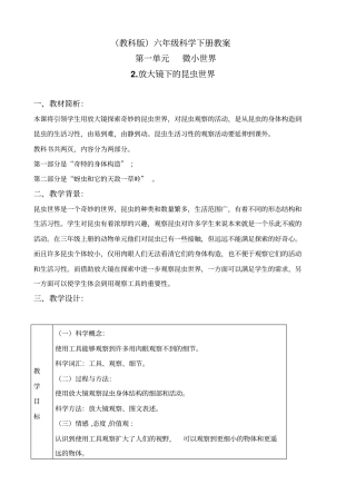 教科版六年级下册科学放大镜下的昆虫世界教学设计