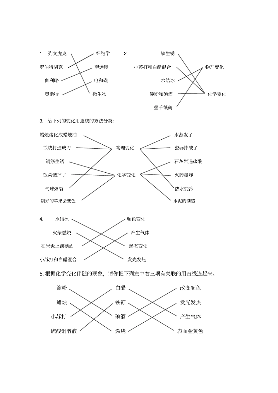 教科版六年级科学连线题及部分常考题考试必备_第1页
