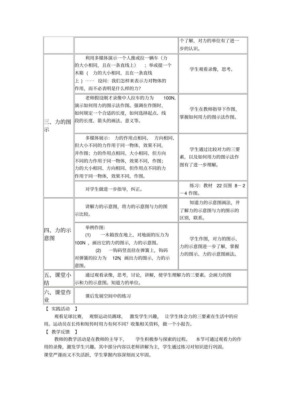 教科版初中物理八年级下册力：力的描述教学设计附反思_第2页