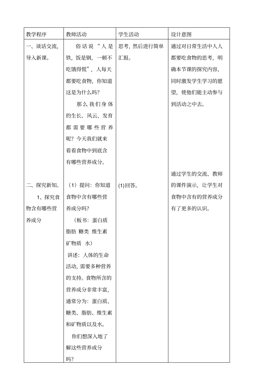 教科版四年级下册科学食物中的营养6教学设计_第2页