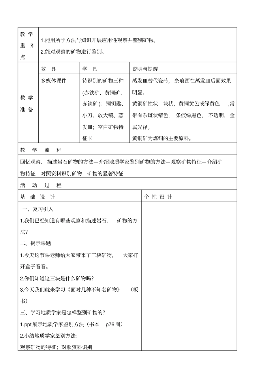 教科版四年级下册科学面对几种不知名的矿物教学设计_第2页