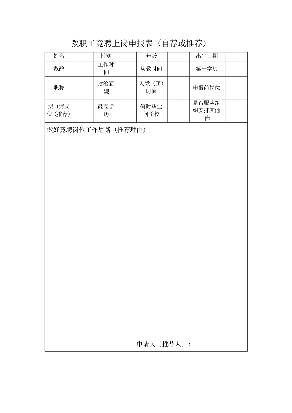 教职工竞聘上岗申报表自荐或推荐_第1页