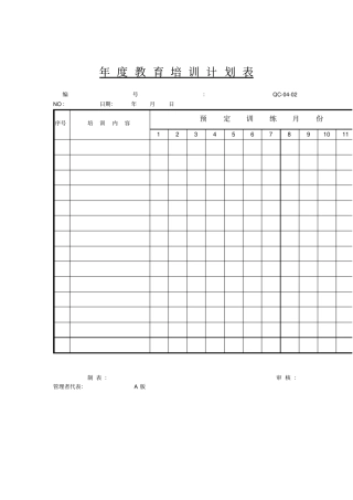 教育培训计划表表格格式