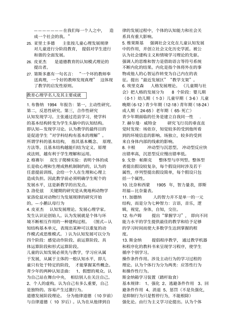 教育学、心理学名人及其主要成就_第2页