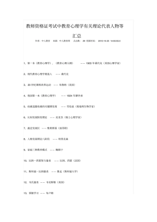 教育心理学代表人物汇总知识