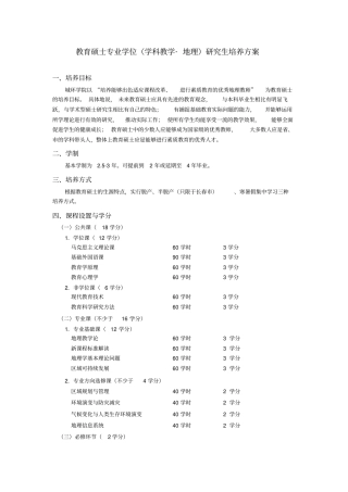 教育硕士专业学位学科教学地理的研究生培养方案