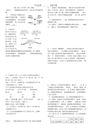 数学中考复习用资料方程和不等式应用题竞赛辅导资料含答案