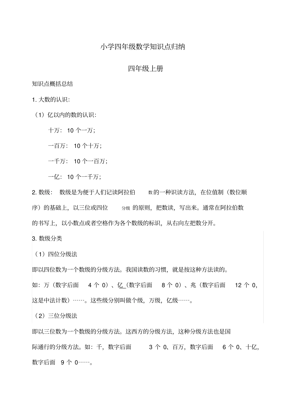 数学小学四年级数学知识点归纳总结_第1页