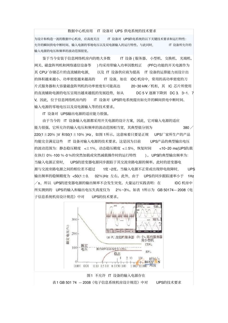 数据中心机房用IT设备对UPS供电系统的技术要求_第1页