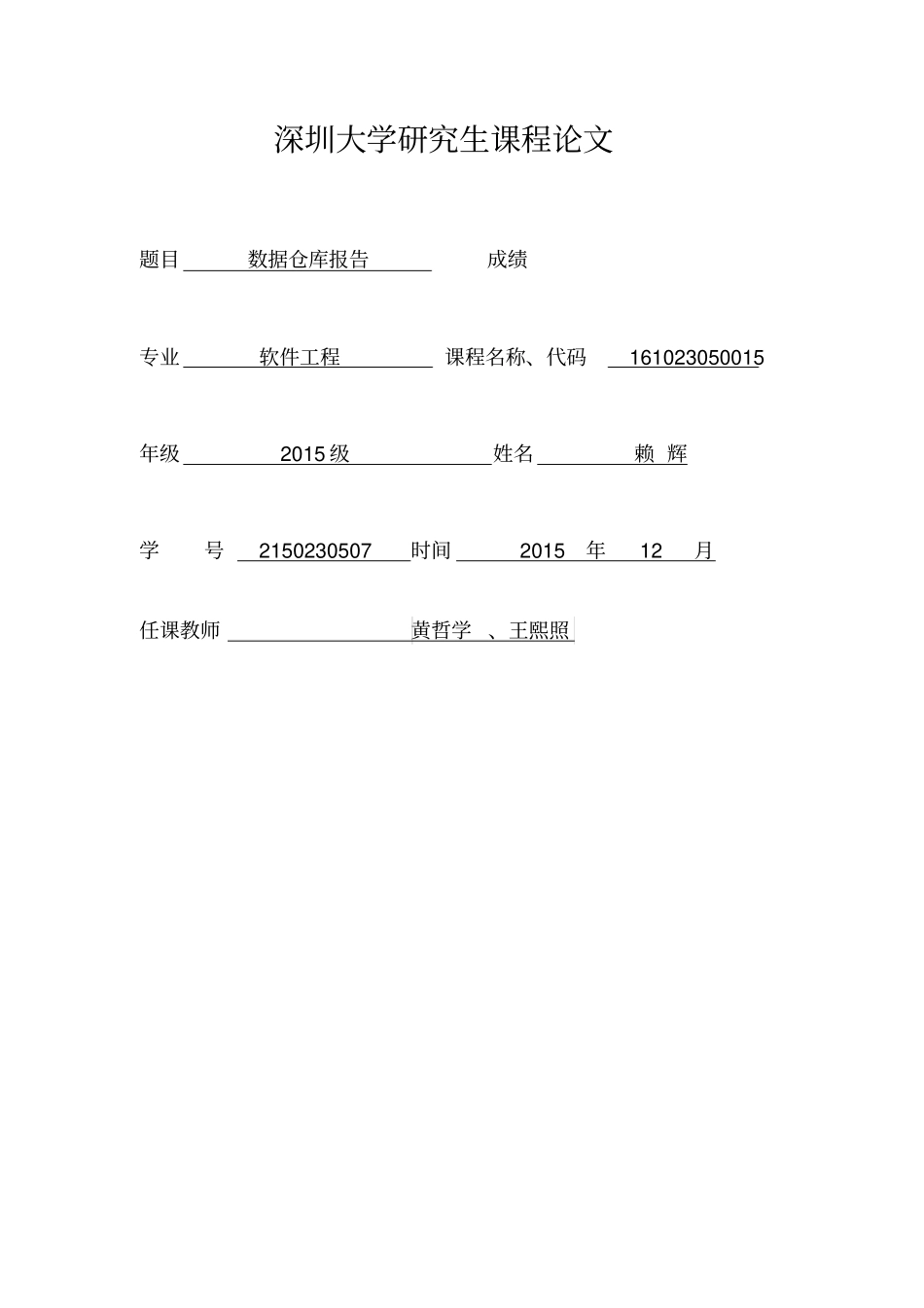 数据仓库报告-赖辉资料_第1页