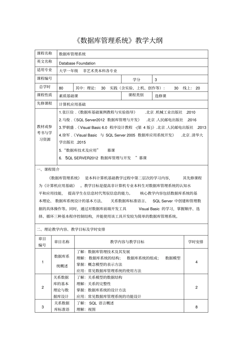 数据库管理系统教学大纲_第1页
