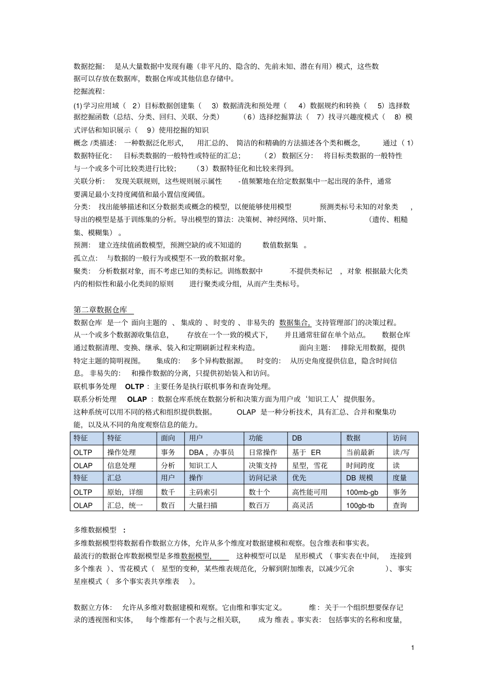 数据挖掘概念复习资料_第1页