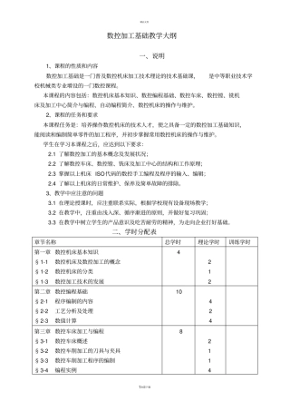 数控加工基础教学大纲