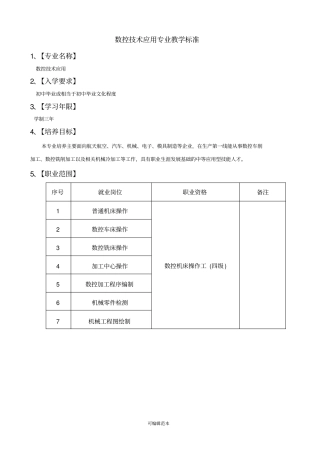 数控技术应用专业教学标准