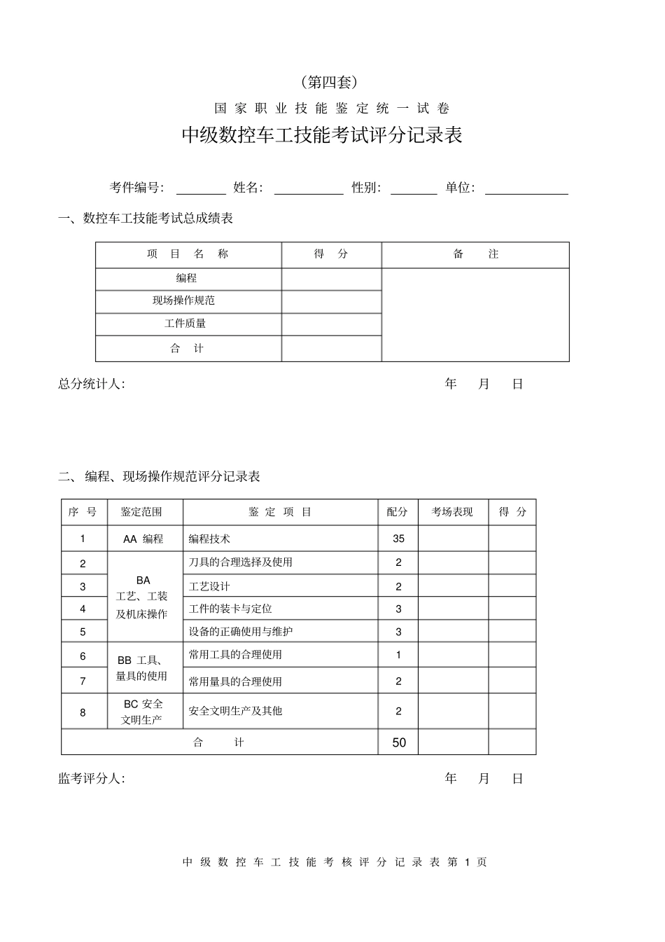 数车中级实操题和评分标准4_第1页