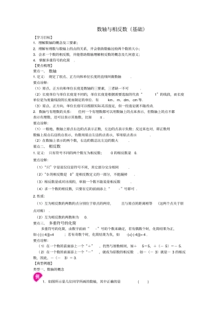 数轴与相反数基础知识讲解