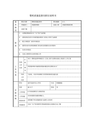 整机质量监督员职位说明书