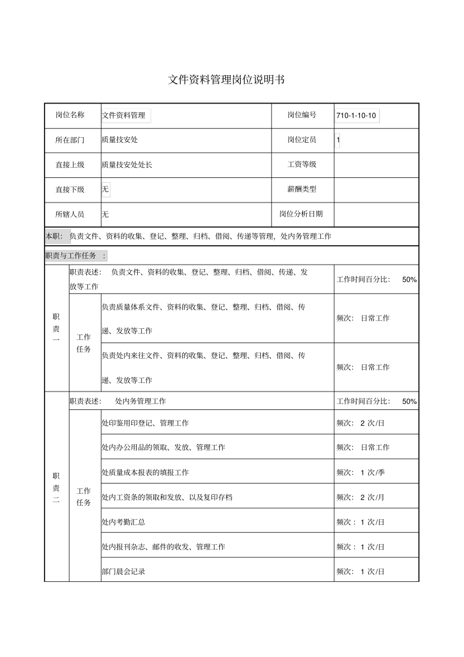 文件资料管理岗位说明书_第1页