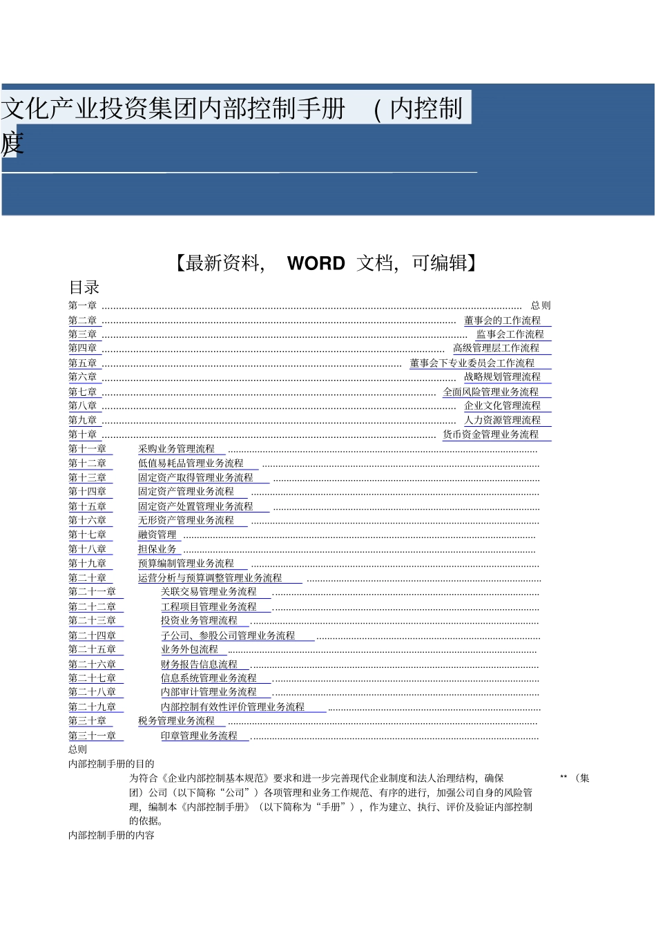 文化产业投资集团内部控制手册内控制度_第1页