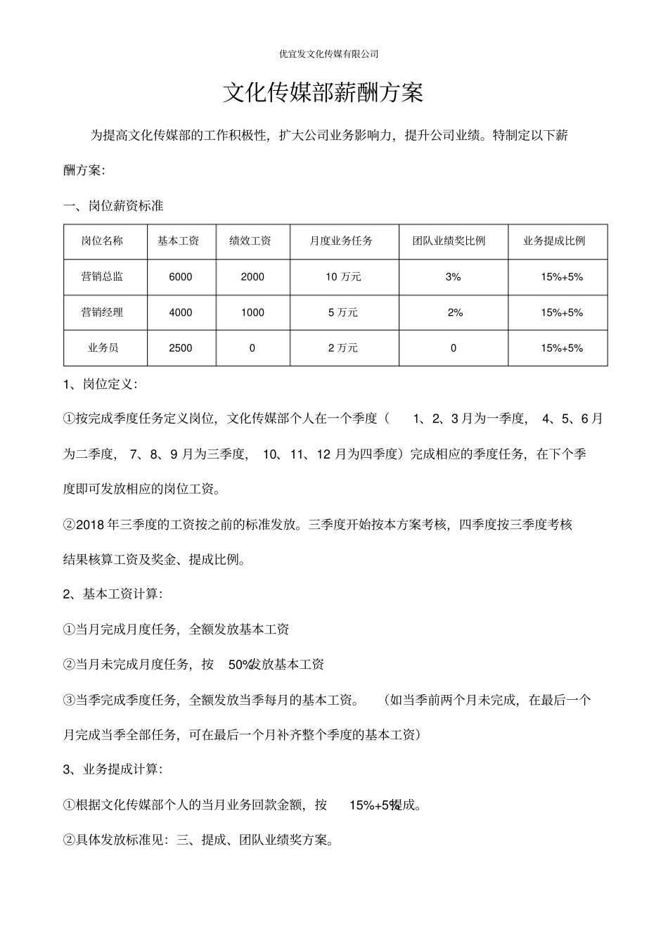 文化传媒部薪酬考核方案_第1页