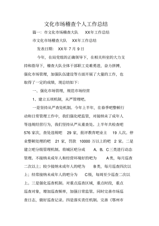 文化场稽查个人工作总结