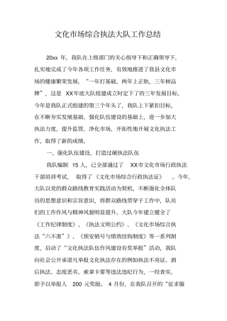 文化场综合执法大队工作总结