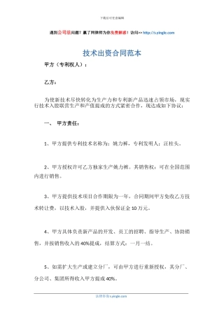 技术出资合同范本