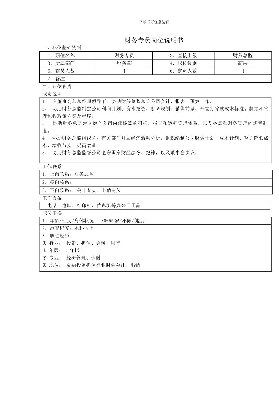 投资担保公司财务部岗位职责_第2页