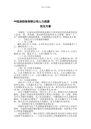 投资担保有限公司人力资源优化方案