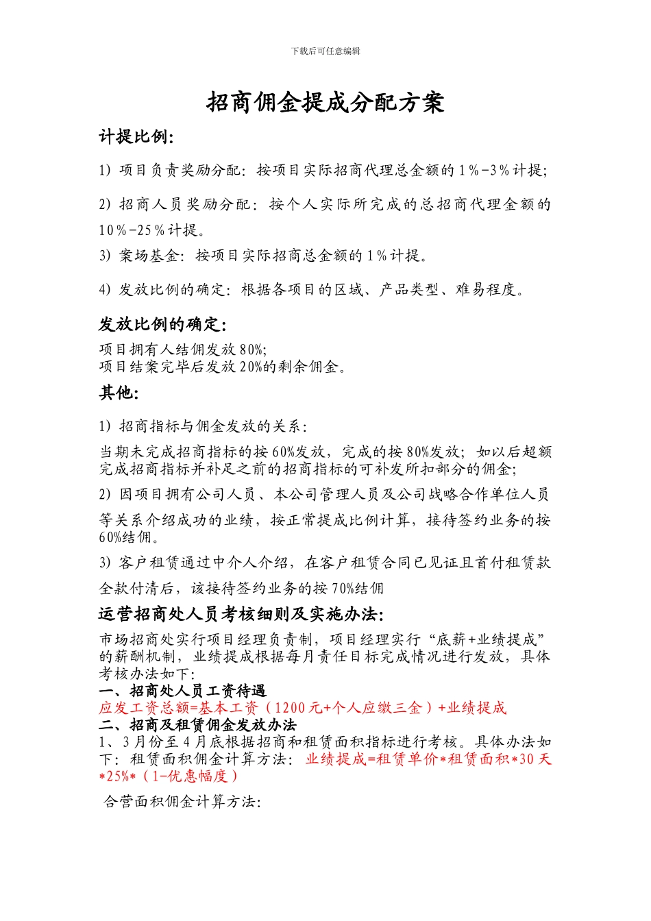 招商佣金提成方案_第1页