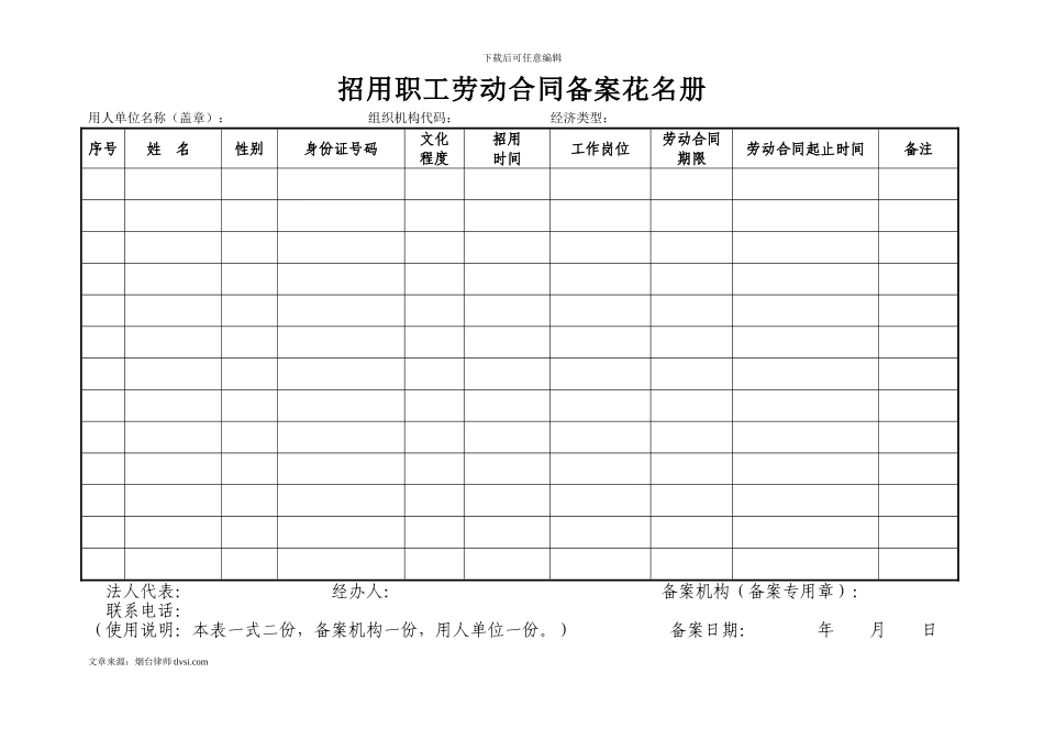 招用职工劳动合同备案花名册_第1页