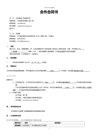 捷达项目美拍达人视频拍摄广告合同